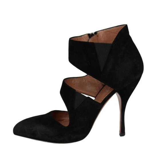 ALAIA Black Suede Point-Toe Cut Out Ankle Bootie Heels  - US 8.5 - Picture 2 of 10